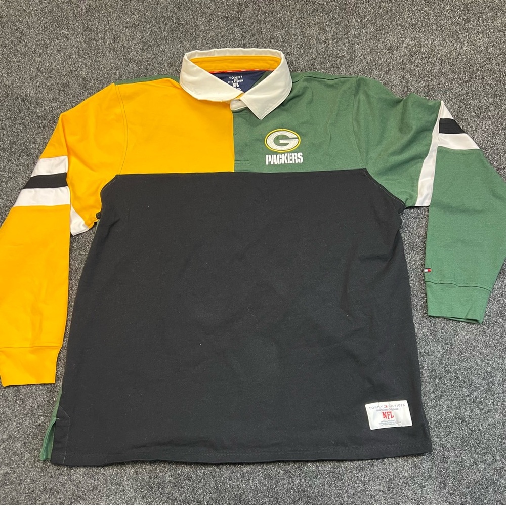 Green Bay Packers Tommy Hilfiger Polo 2XL Colorblock Rugby Style NFL